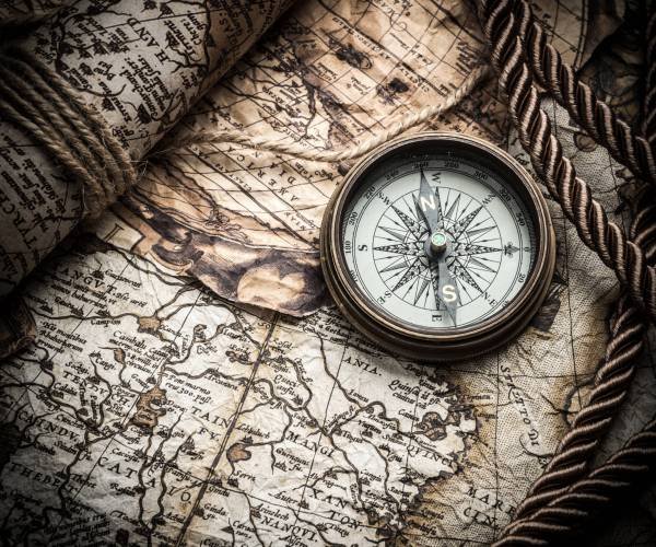 vintage  still life with compass,sextant and old map